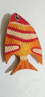Unique handcrafted Large bold size Fish Leather Pendant – Rustic Luxe Charm for Keyring or Bag - BD753E