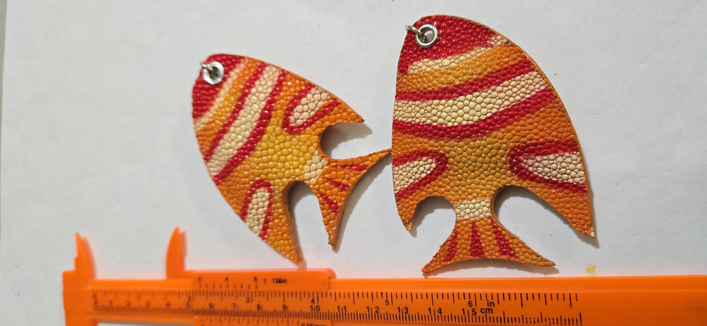 Unique handcrafted Large bold size Fish Leather Pendant – Rustic Luxe Charm for Keyring or Bag - BD753E