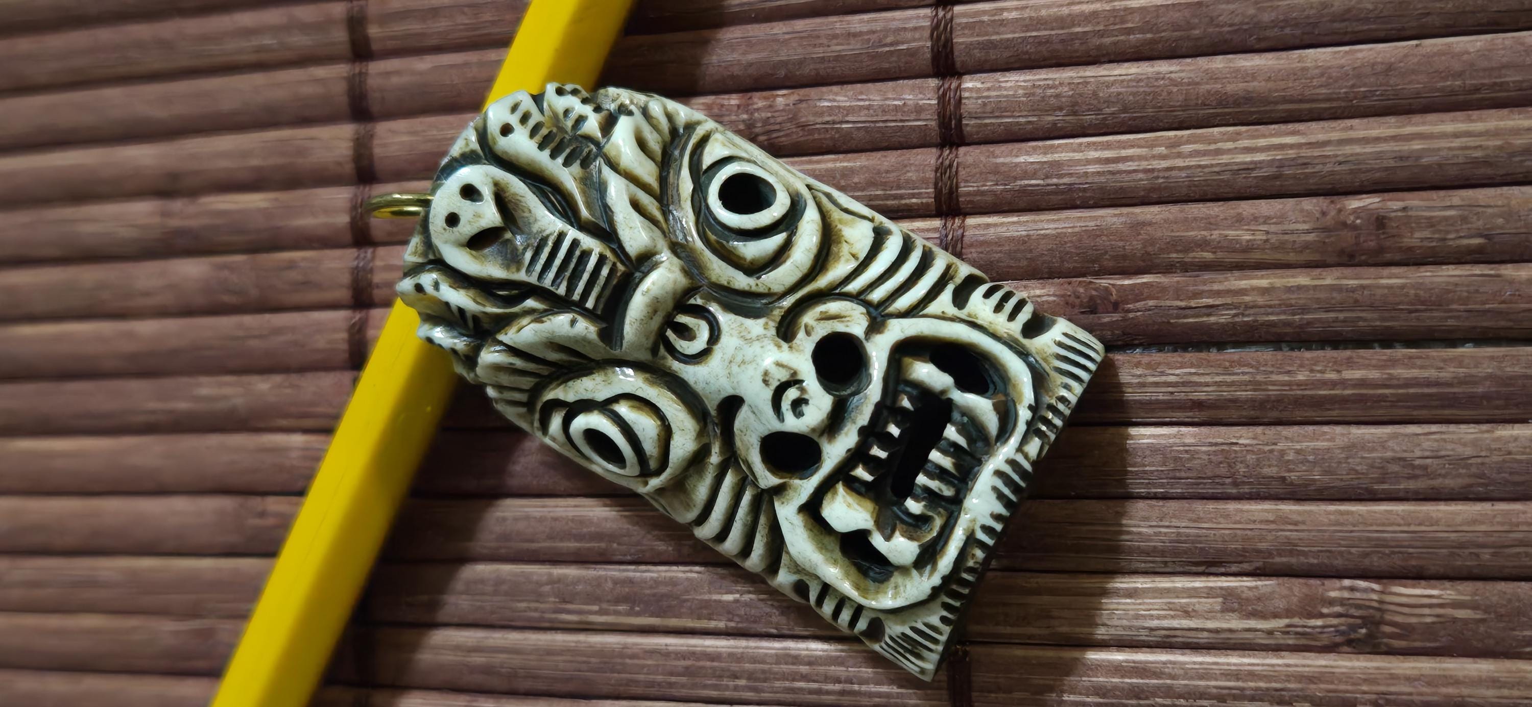 Fierce Powerful Tibetan Mahakala Deity Bone Pendant – Protector Amulet, Keyring Charm, Jewelry Supply – 1 pendant- PB054B