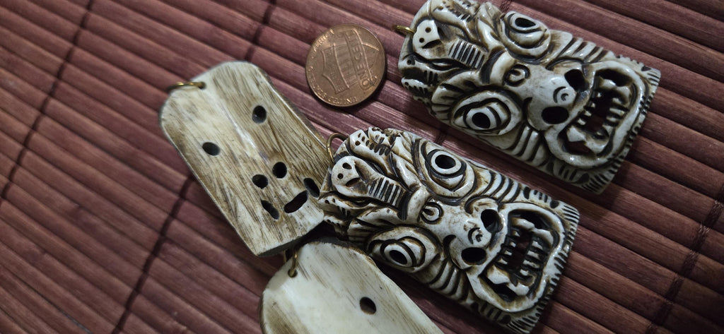 Fierce Powerful Tibetan Mahakala Deity Bone Pendant – Protector Amulet, Keyring Charm, Jewelry Supply – 1 pendant- PB054B