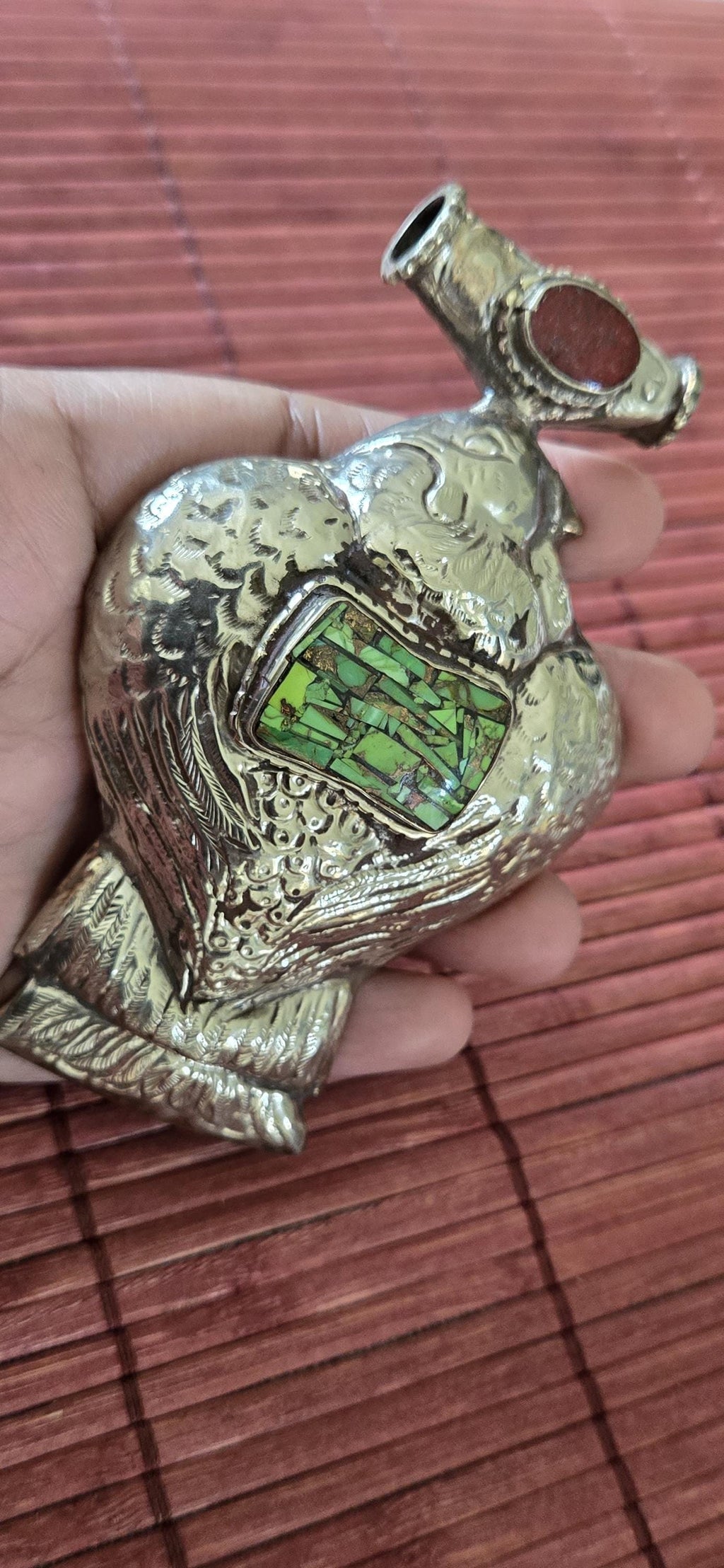 OOAK Extra Large Tibetan Silver finish Repousse eagle phoenix Bird carving pendant with inlay - PM002C