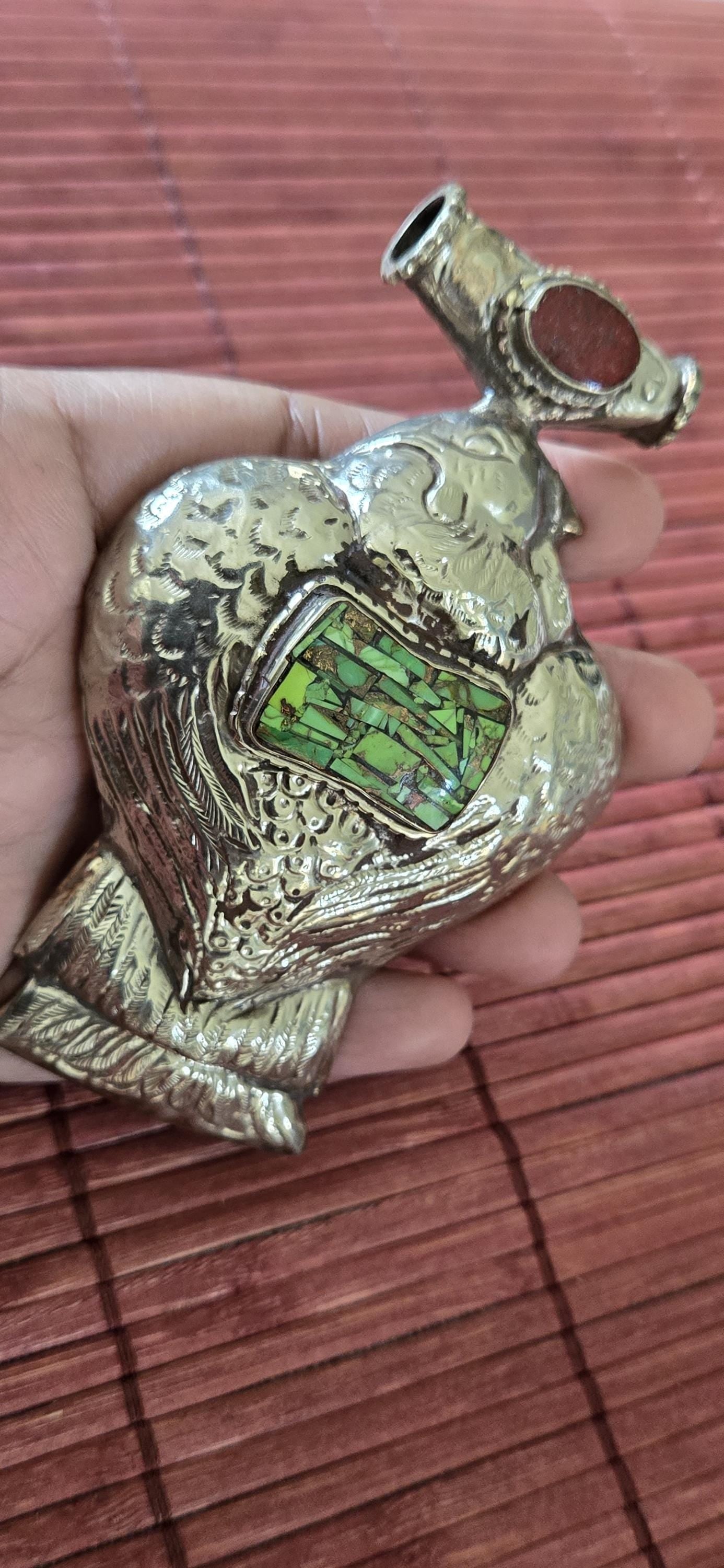 OOAK Extra Large Tibetan Silver finish Repousse eagle phoenix Bird carving pendant with inlay - PM002C