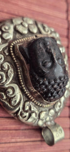 OOAK 1 Pendant - Beautiful black color resin Buddha pendant with floral carving on reverse side from Nepal -PM002G