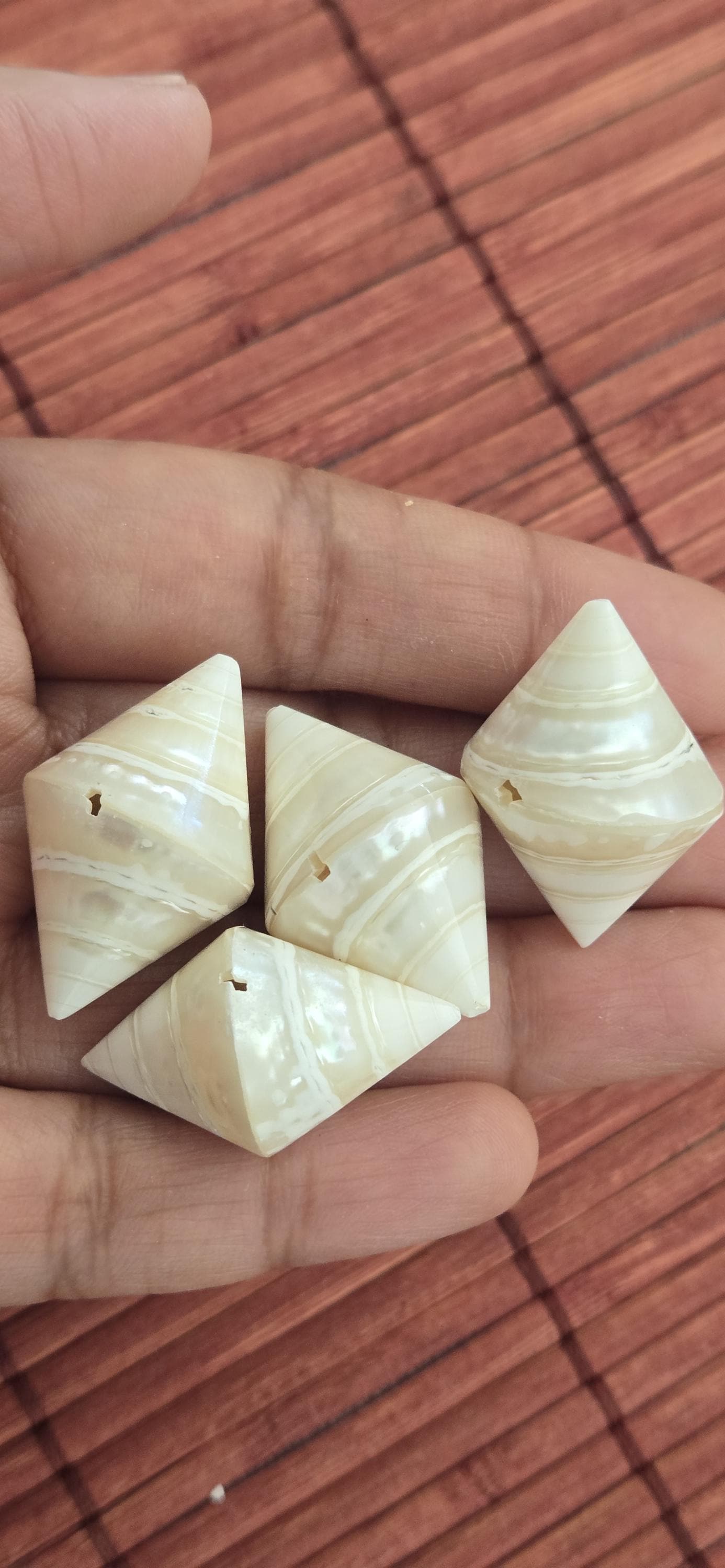 4 Bicone Troca mother of pearl MOP Shell Beads | 30–36mm x 19 -23 mm Lustrous Natural Shell Beads Drilled in Center |Craft Supplies BD221H