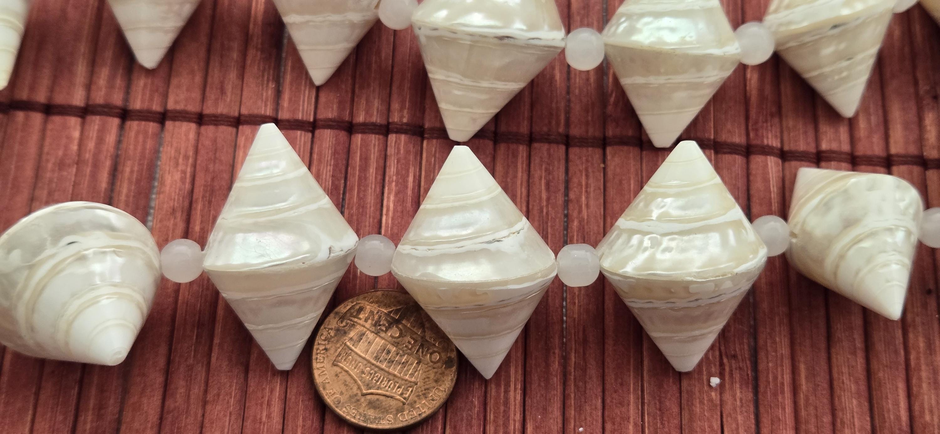 4 Bicone Troca mother of pearl MOP Shell Beads | 30–36mm x 19 -23 mm Lustrous Natural Shell Beads Drilled in Center |Craft Supplies BD221H