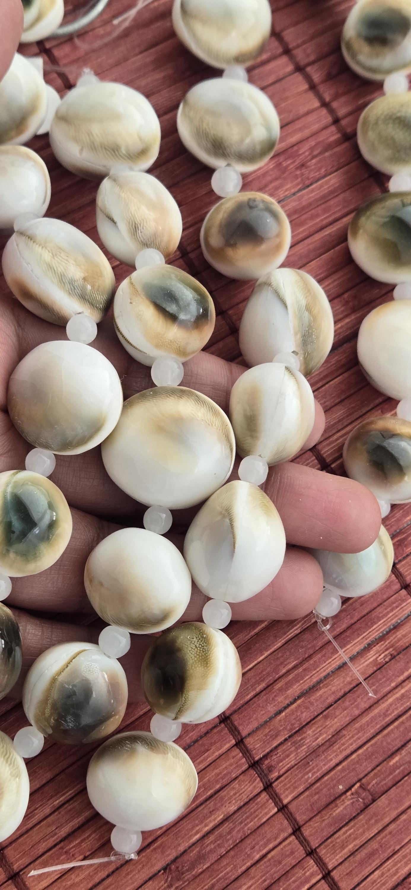 4 natural Oval Shell Beads – Unique Black White Brown Pattern | 19 - 23mm Organic Beads for Coastal Boho Jewelry – BD221K