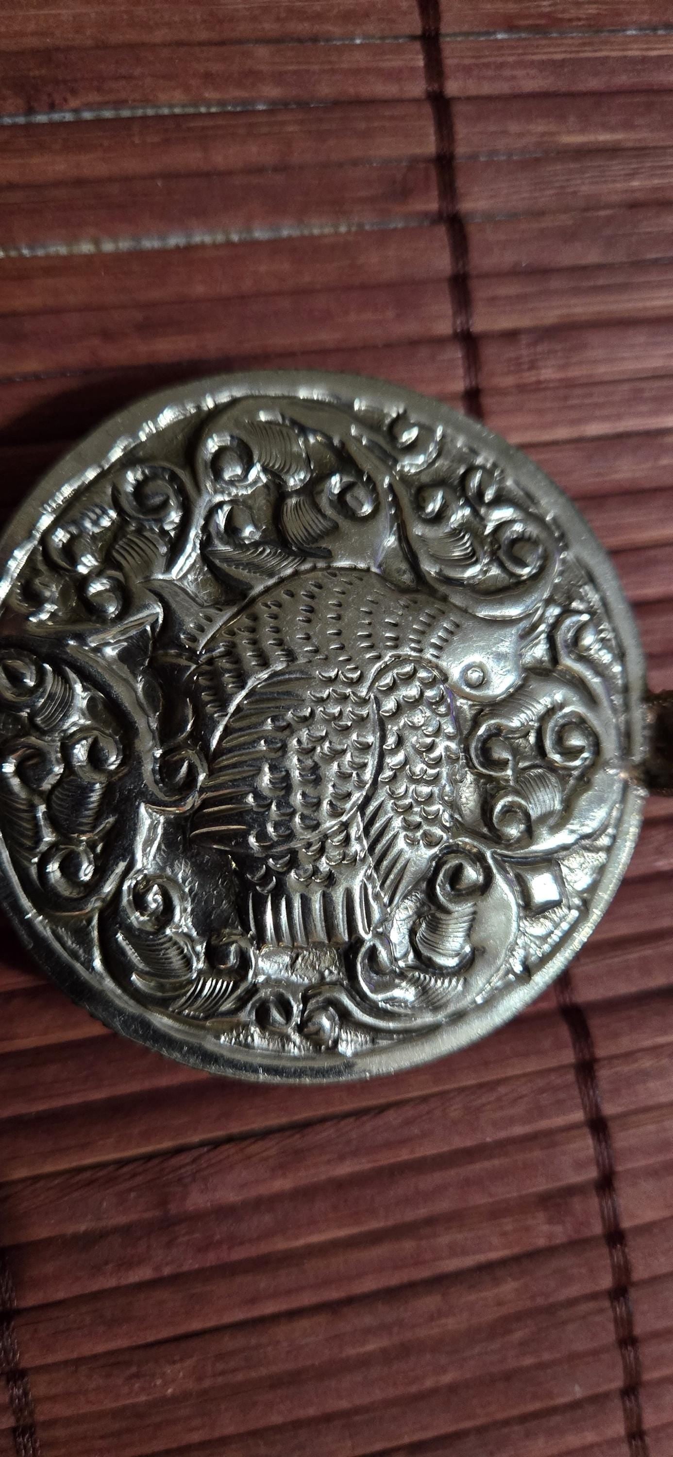 Tibetan Conch Shell Pendant with Om & Phoenix bird | Ethnic Naga Tribal Stick Figure carved | Nepal naga conch Shell jewelry Amulet | PM004B