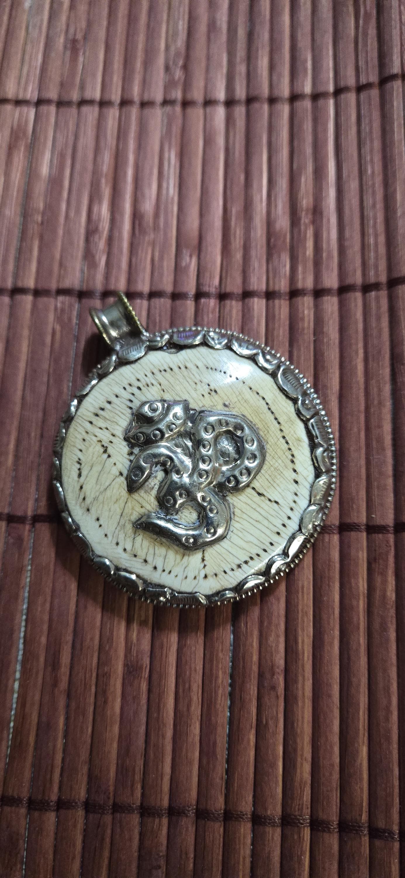 Tibetan Conch Shell Pendant with Om & Phoenix bird | Ethnic Naga Tribal Stick Figure carved | Nepal naga conch Shell jewelry Amulet | PM004B