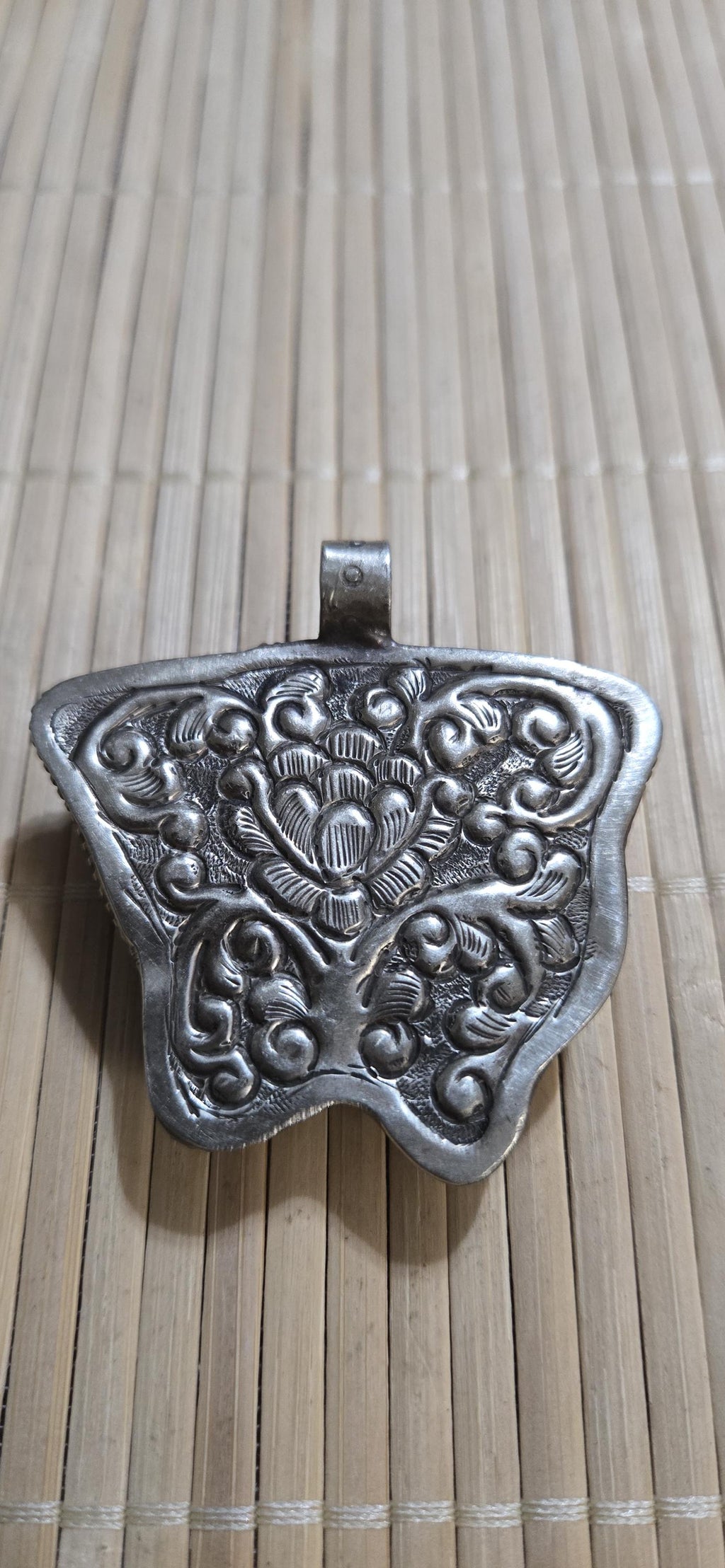 Butterfly Pendant carved recycled cattle Bone | Lotus Filigree Back | Tribal Jewelry Nepal | Spiritual Nature Symbol PM004H