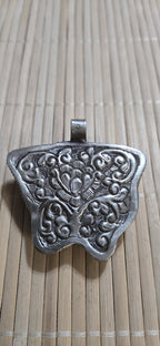 Butterfly Pendant carved recycled cattle Bone | Lotus Filigree Back | Tribal Jewelry Nepal | Spiritual Nature Symbol PM004H