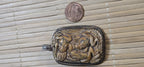 1 Pendant - Large Ethnic Tibetan carved recycled cattle bone frog family design pendant with flower carving on reverse side - PM006L