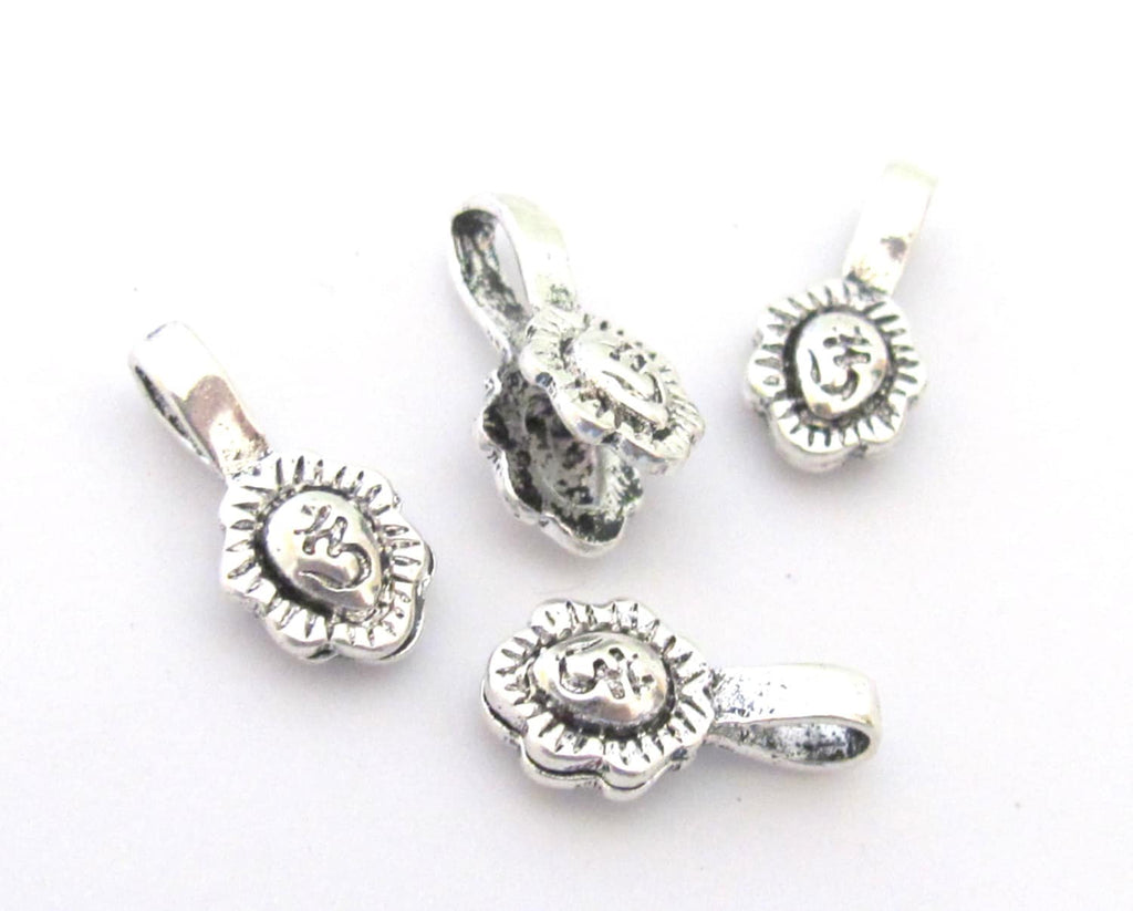2 counters set - Small size Silver color plated Tibetan Om symbol leaf shape mala counter - BD612