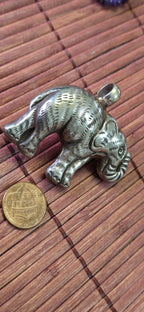 Beautiful Elephant Pendant with white Pearl Inlay | Repousse Design | Large animal Nepal Pendant for Jewelry Making PM438M