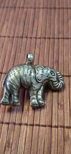 Tibetan Silver lucky Elephant Pendant with Pearl Inlay | Repousse Design | Large animal Nepal Pendant for Jewelry Making PM438F