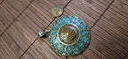 Sunflower shape Floral Shield Pendant | Large pendant with dyed coral, turquoise & traditional Tibetan Resin | in Nepal PM145C