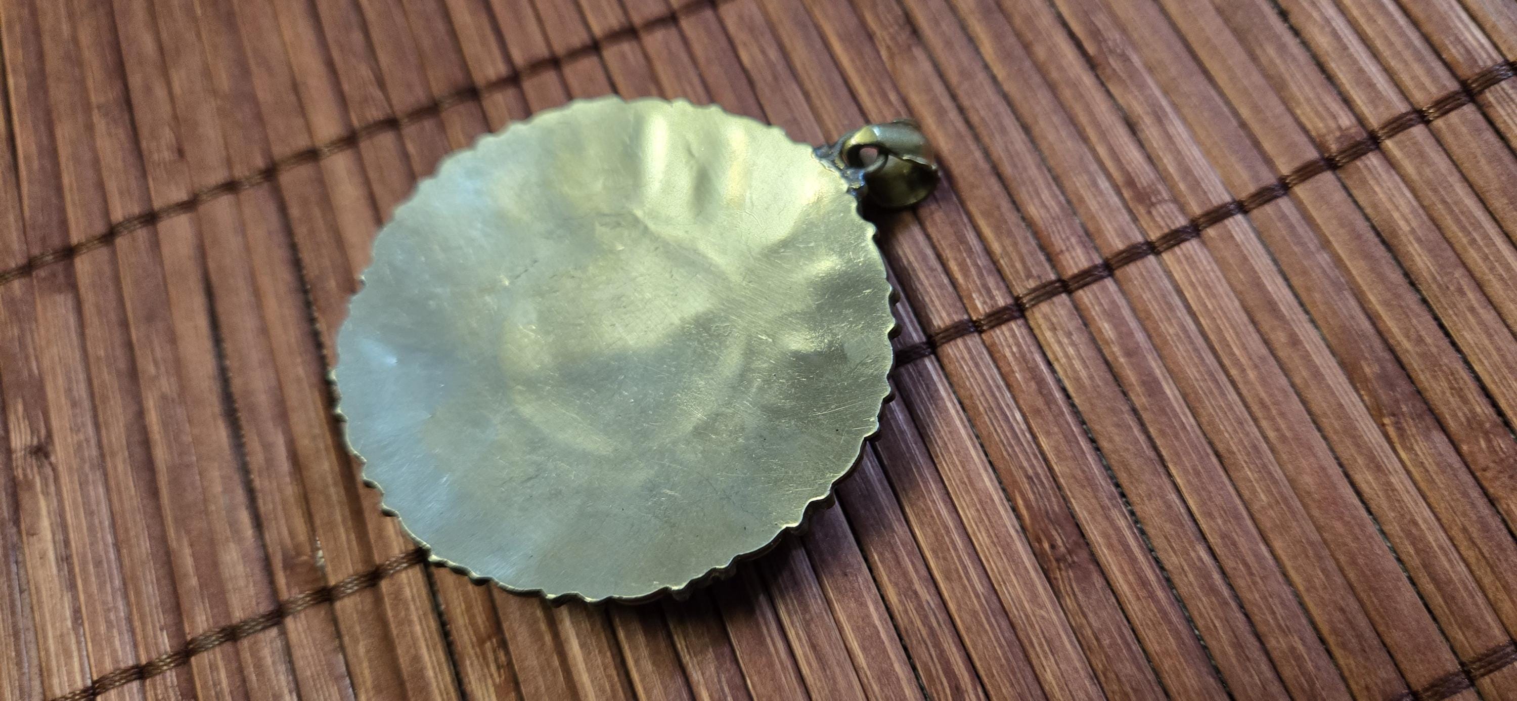 Sunflower shape Floral Shield Pendant | Large pendant with dyed coral, turquoise & traditional Tibetan Resin | in Nepal PM145C