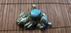 Tibetan Rabbit Pendant with turquoise Inlay | Repousse Animal Theme Jewelry | Ethnic Nepal Pendant PM438A