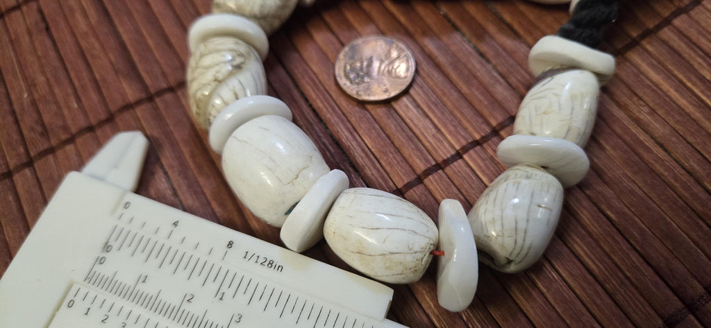 Nepal Ethnic Naga Conch Shell Beads | Barrel & Disc Tribal Inlaid Shell Bead Strand | Rustic Nepal Jewelry STR006B2