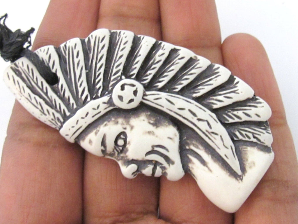 1 Pendant - Large Native Indian chief resin pendant - PB085
