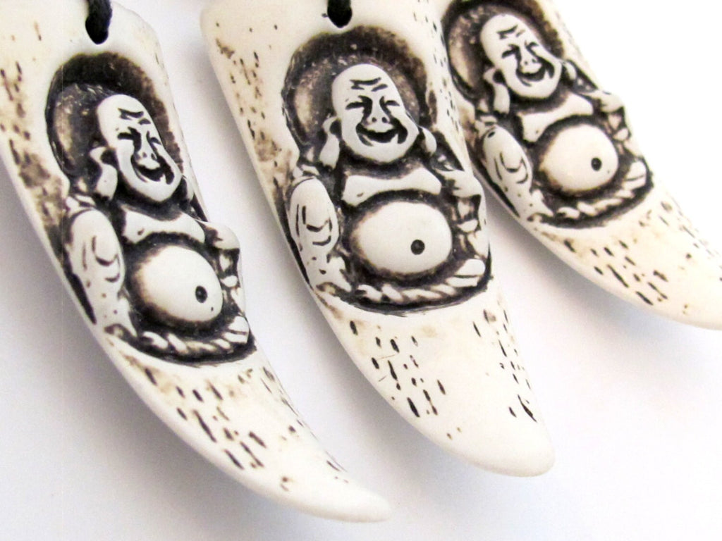 1 Pendant - Smiling Buddha design Large tooth shape resin pendant - PB086