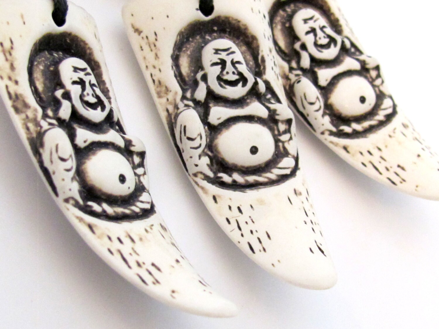 1 Pendant - Smiling Buddha design Large tooth shape resin pendant - PB086