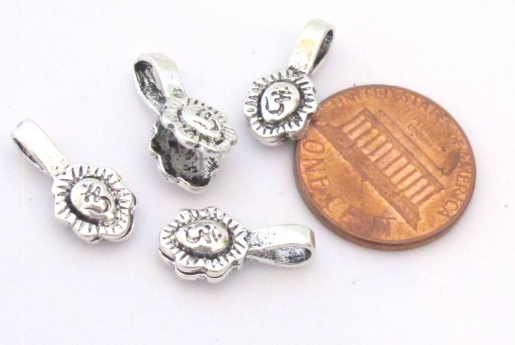 2 counters set - Small size Silver color plated Tibetan Om symbol leaf shape mala counter - BD612