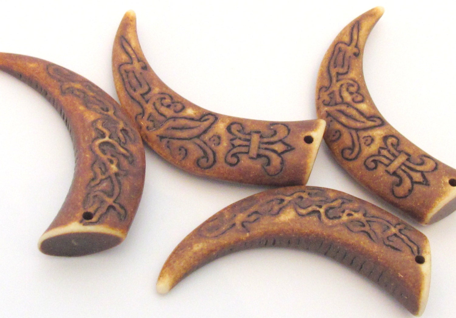 1 Pendant - Large Long tooth shape resin pendant dual sided resin pendant - PB087