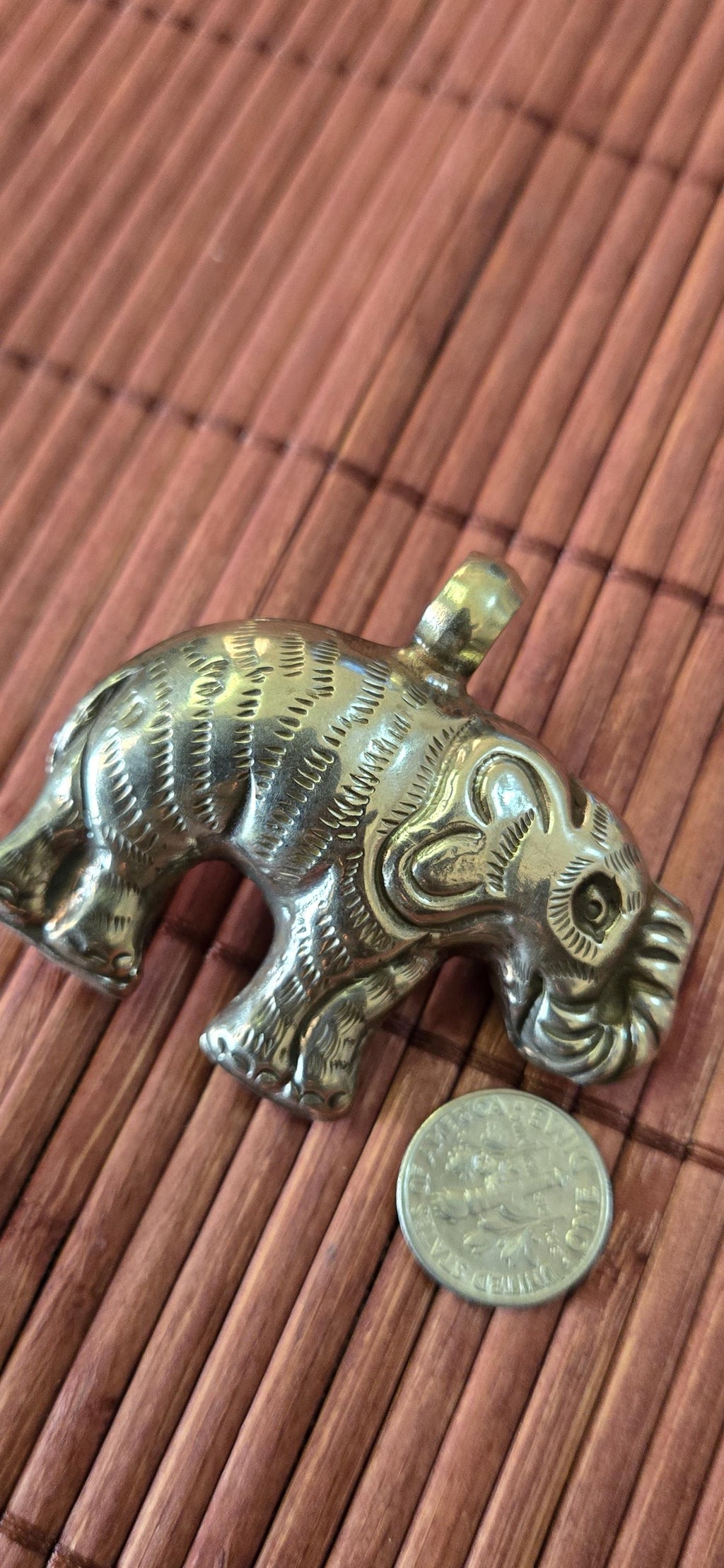 Tibetan Elephant Pendant with red coral inlay | Repousse Jewelry from Nepal | Bold Animal pendant PM438L