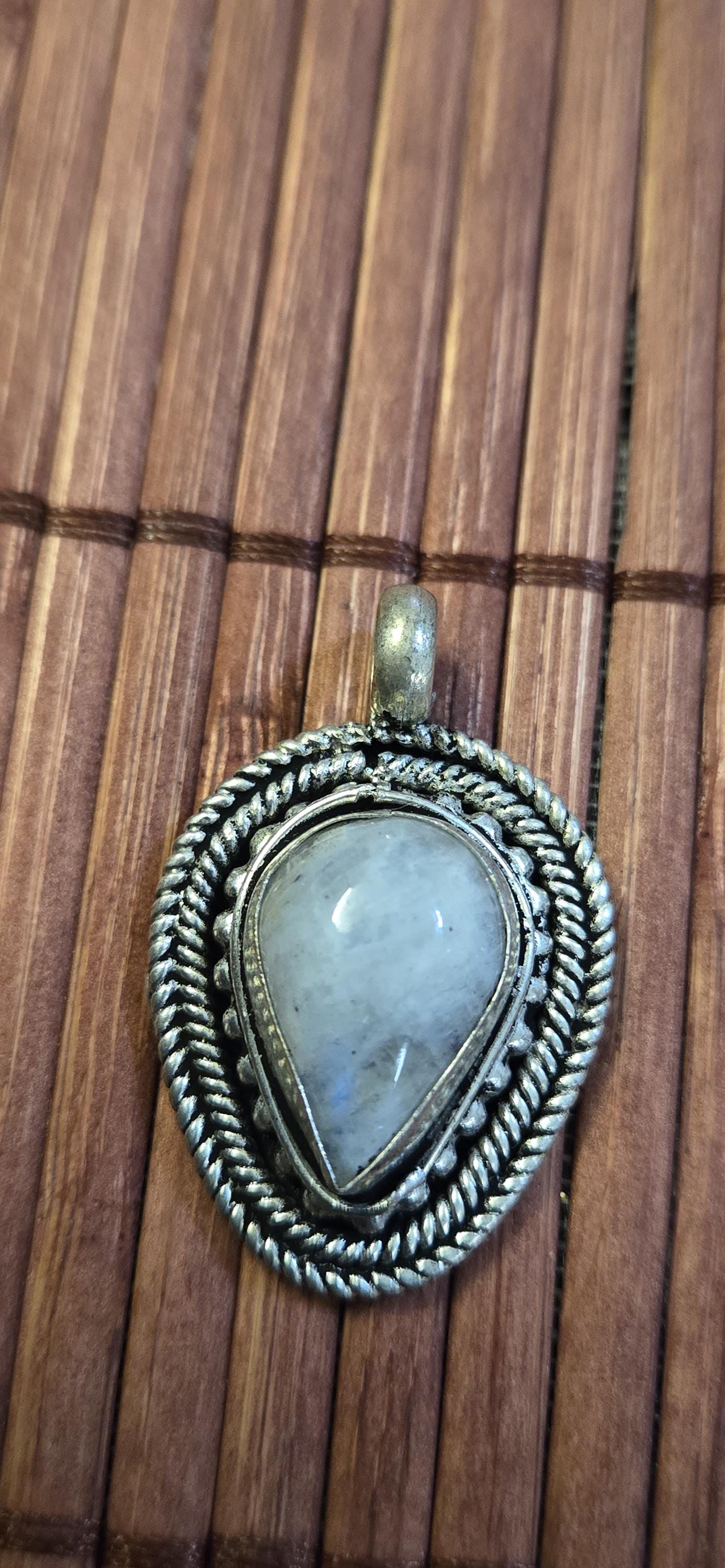 Teardrop shape Tibetan Milky White Quartz gemstone Pendant | Himalayan Nepal Gemstone Amulet | PM439B