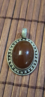 Oval shape Tibetan brown carnelian agate gemstone Pendant | Himalayan Nepal Gemstone Amulet | PM439C