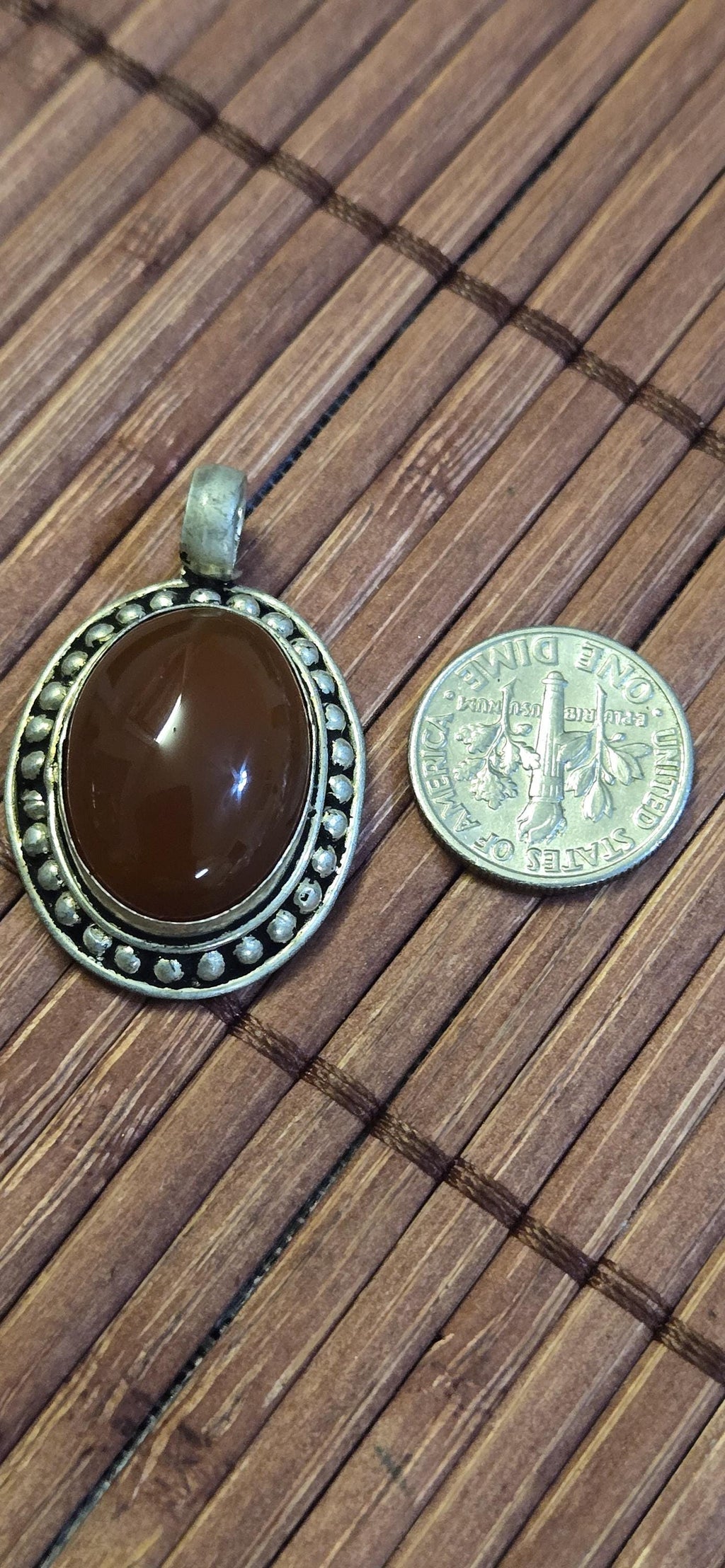 Oval shape Tibetan brown carnelian agate gemstone Pendant | Himalayan Nepal Gemstone Amulet | PM439C