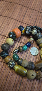 Mixed Vintage Tibetan Nepal Beads – Bone, Bodhi Seed, Glass, Wood – jewelry making Earthy beads - STR001H