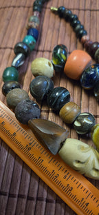 Mixed Vintage Tibetan Nepal Beads – Bone, Bodhi Seed, Glass, Wood – jewelry making Earthy beads - STR001H