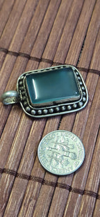 Tibetan Green chalcedony gemstone Pendant | Himalayan Nepal Gemstone Amulet | PM439G