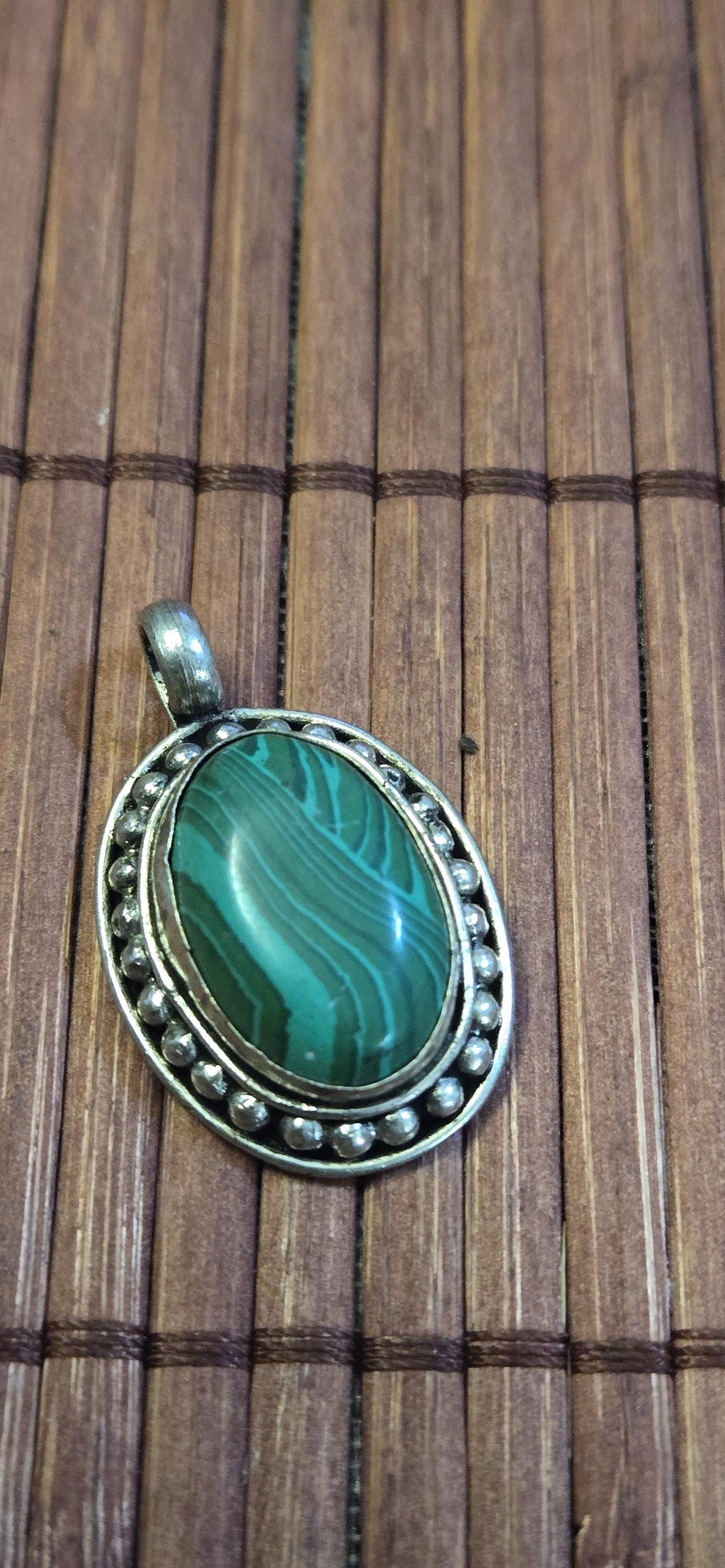 Tibetan Green malachite gemstone Pendant | Himalayan Nepal Gemstone Amulet | PM439H