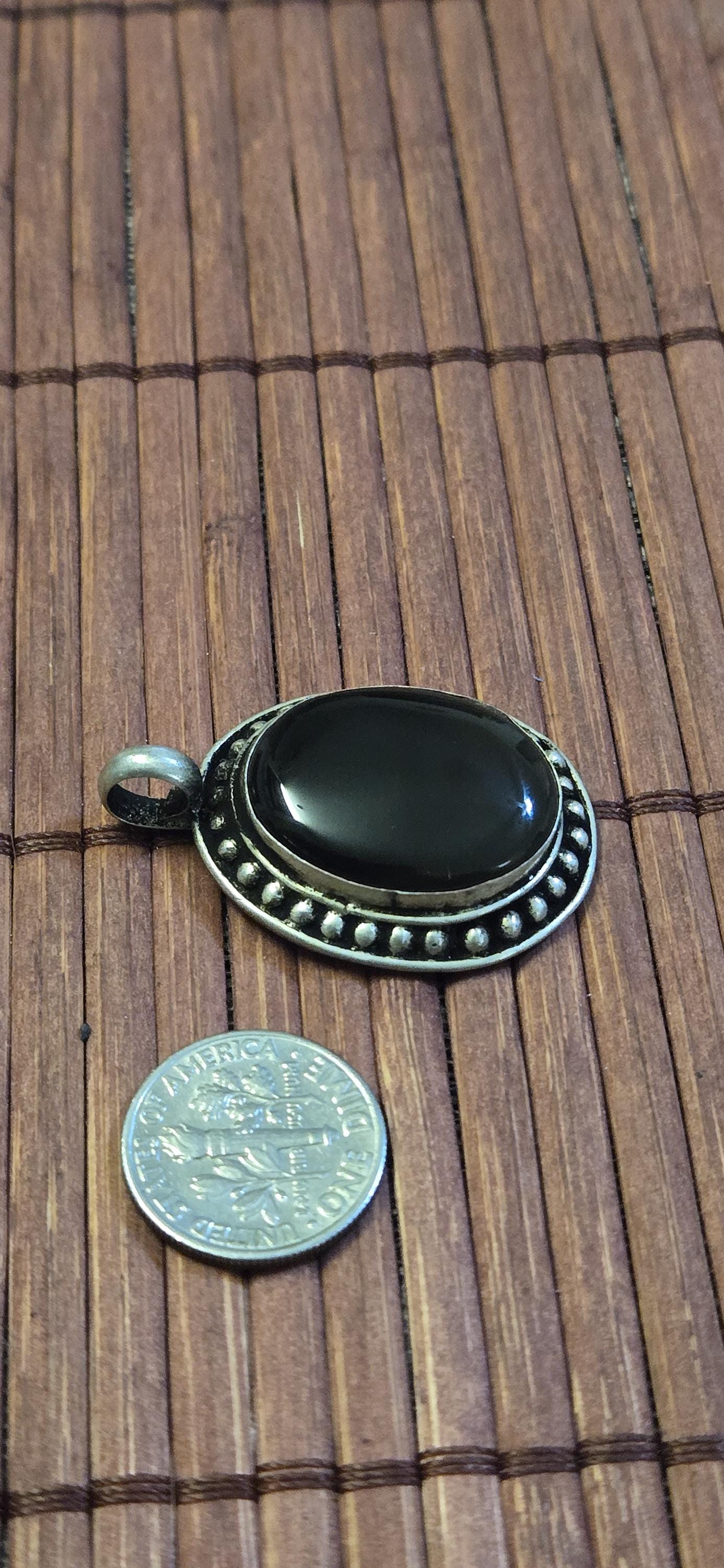 Tibetan black chalcedony gemstone Pendant | Himalayan Nepal Gemstone Amulet | PM439J