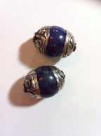 1 BEAD Tibetan capped Lapis Lazuli gemstone bead- 17 - 18 mm long x 13 - 14 mm thick BD154A