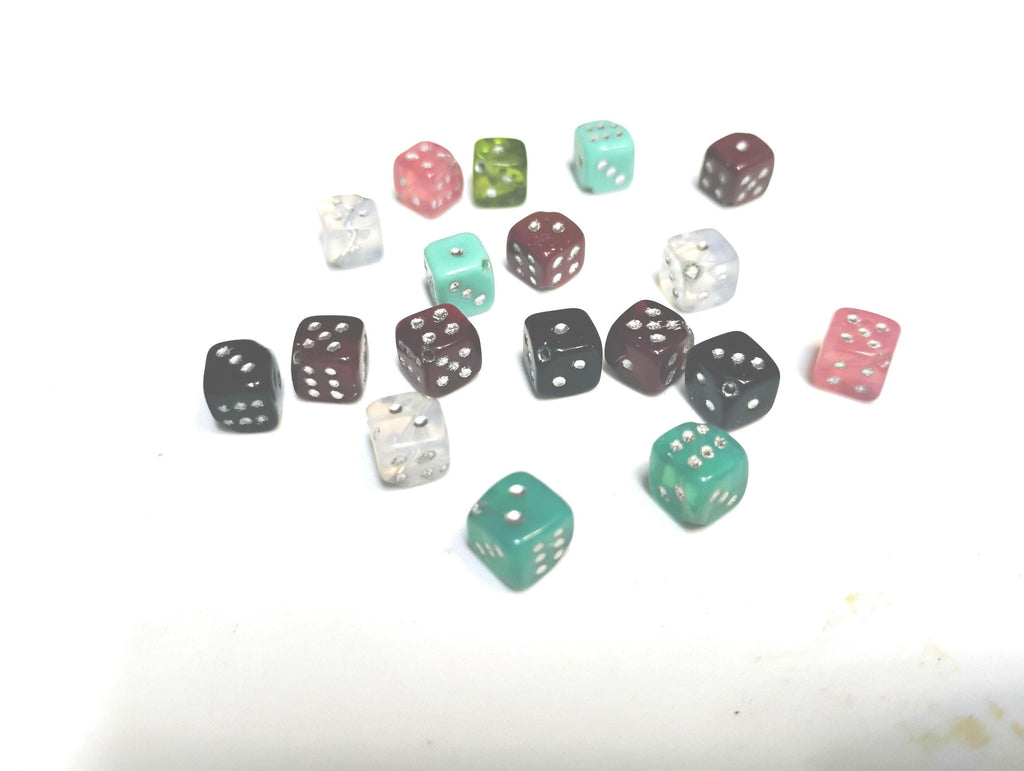 Colorful assorted Czech glass dice beads - 6 beads - BD315
