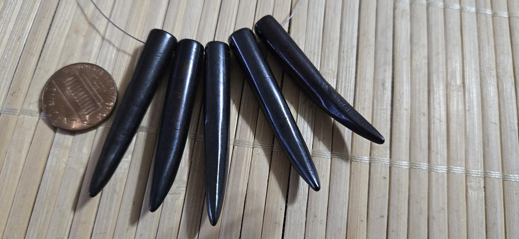 5 beads - Brownish black color tooth shape recycled cattle bone pendant beads- tribal boho jewelry beads GM266B