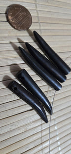 5 beads - Brownish black color tooth shape recycled cattle bone pendant beads- tribal boho jewelry beads GM266B