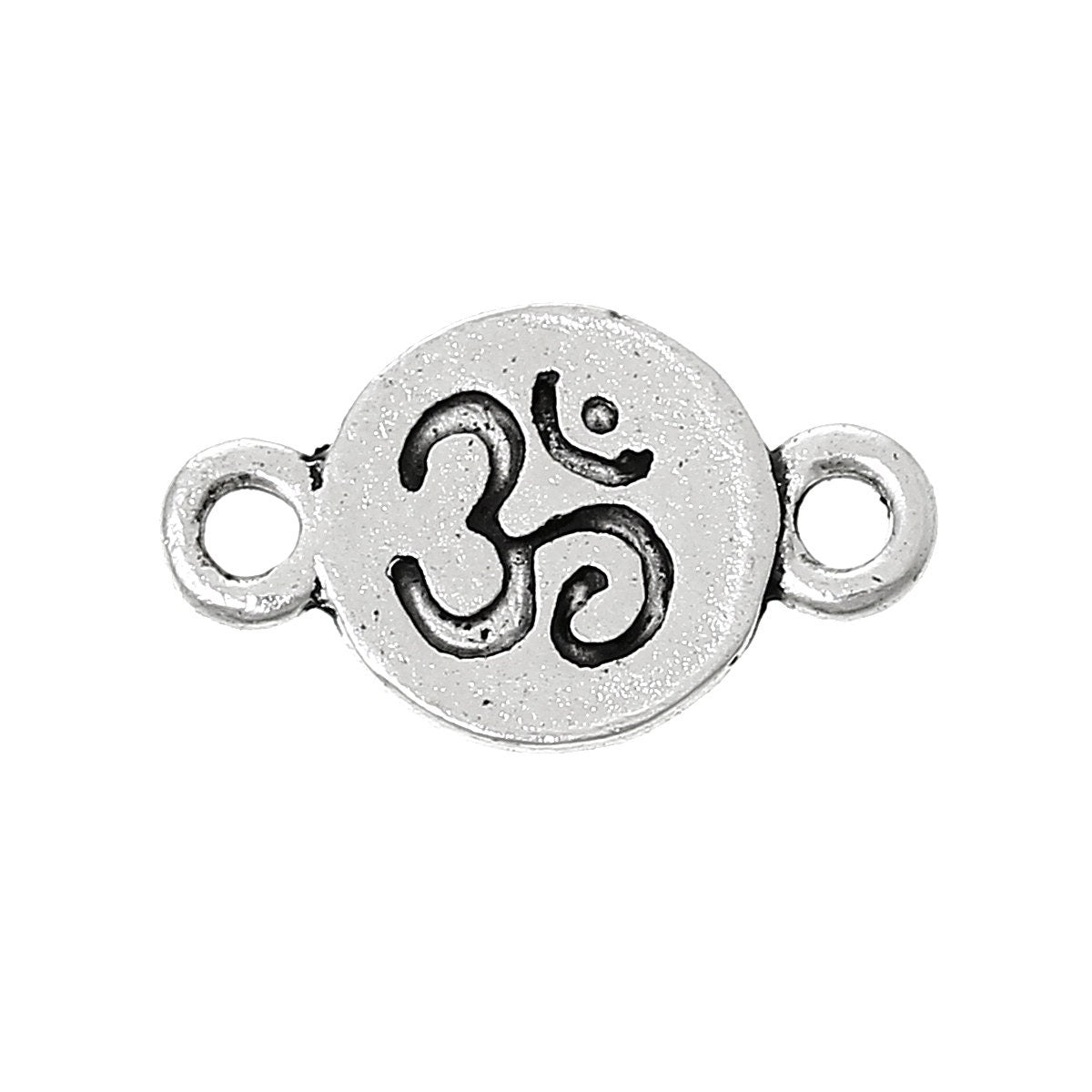 10 charms - Small Silver tone plated yoga meditation sanskrit om charm connectors 10 mm x 17 mm - CM083