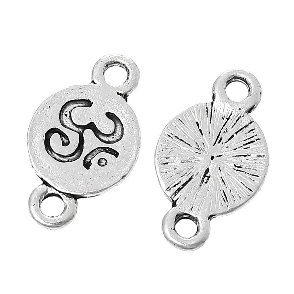 10 charms - Small Silver tone plated yoga meditation sanskrit om charm connectors 10 mm x 17 mm - CM083
