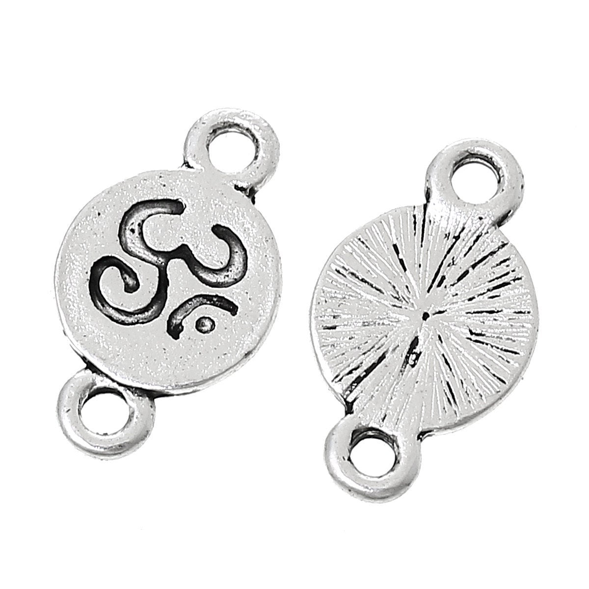 10 charms - Small Silver tone plated yoga meditation sanskrit om charm connectors 10 mm x 17 mm - CM083