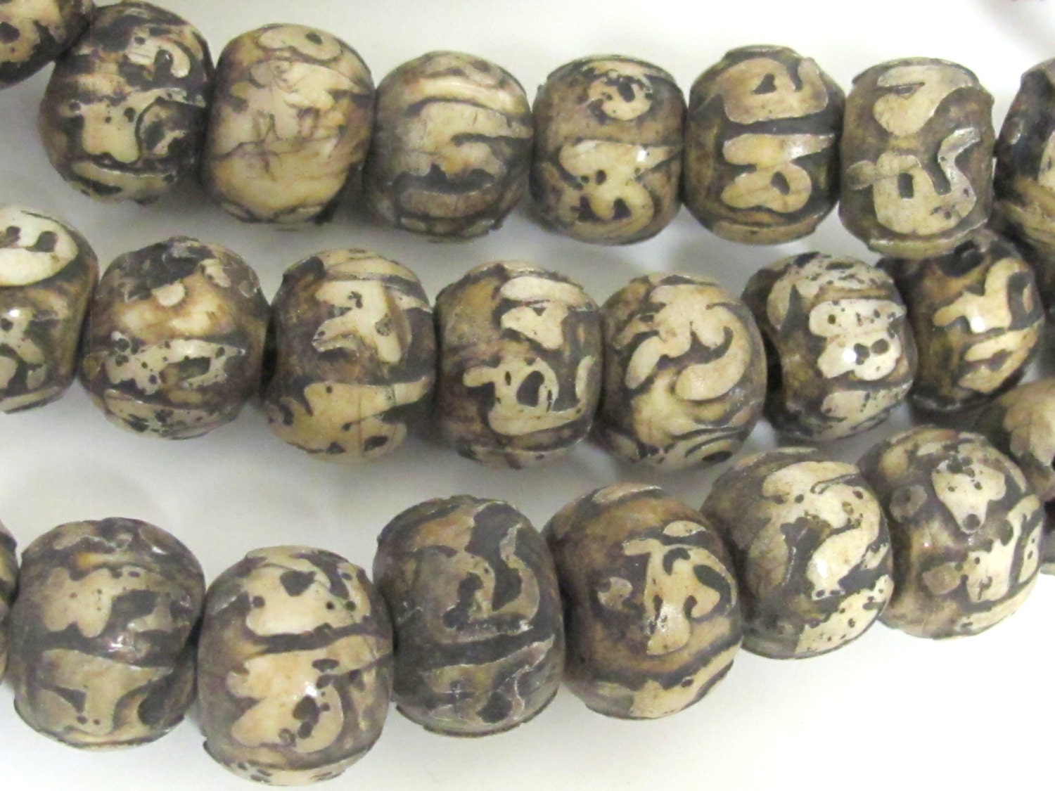 2 Beads - Large heavy Tibetan Om carved conch shell beads 15 mm - 17 mm wide x 12 - 14 mm size - CH055