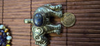 Tibetan Elephant Pendant with lapis gemstone inlay | Repousse Jewelry from Nepal | Bold Animal pendant PM438J