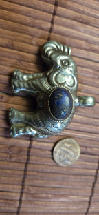 Tibetan Elephant Pendant with lapis gemstone inlay | Repousse Jewelry from Nepal | Bold Animal pendant PM438J