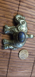 Tibetan Elephant Pendant with lapis gemstone inlay | Repousse Jewelry from Nepal | Bold Animal pendant PM438J