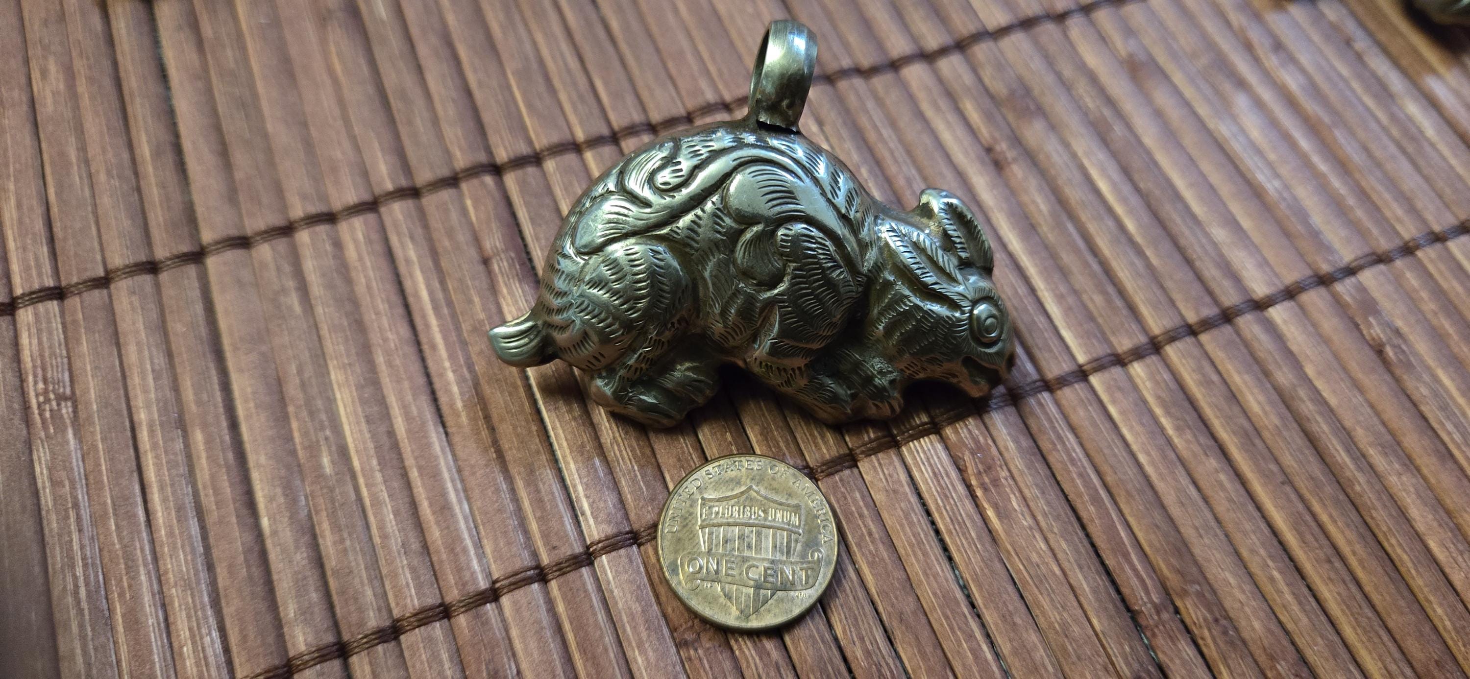 Tibetan Rabbit Pendant with coral Inlay | Repousse Animal Theme Jewelry | Ethnic Nepal Pendant PM438B