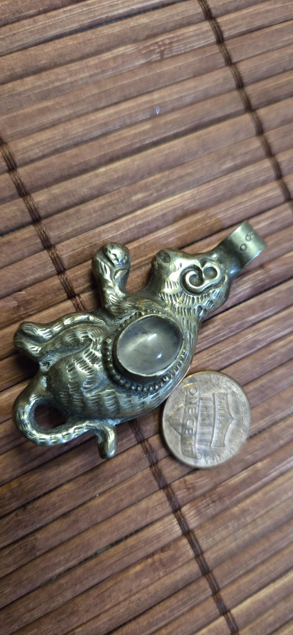 Tibetan Monkey ape Pendant with quartz Inlay | Repousse Animal Theme Jewelry | Ethnic Nepal Pendant PM438P