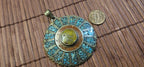 Sunflower shape Floral Shield Pendant | Large pendant with dyed coral, turquoise & traditional Tibetan Resin | in Nepal PM145D